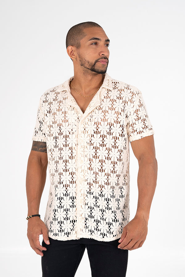 Camisa oversize acanalada beige