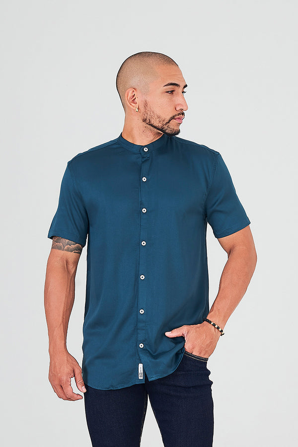 Camisa cuello nerú verde turquesa