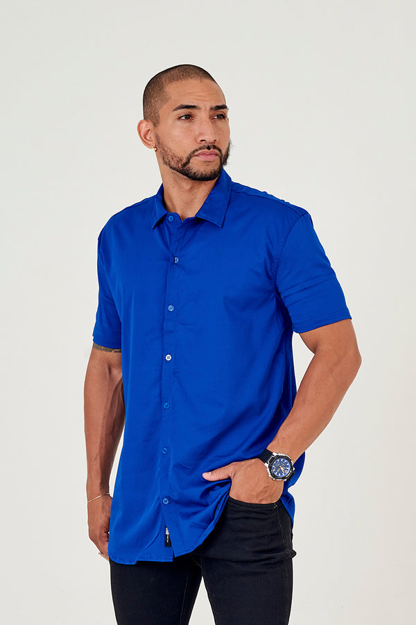 Camisa cuello ingles azul rey