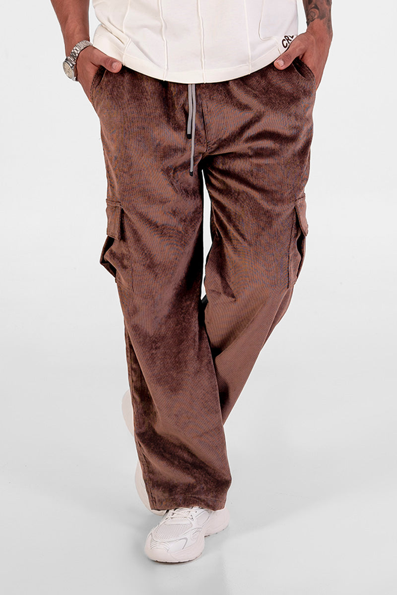Jogger tejido acanalado café