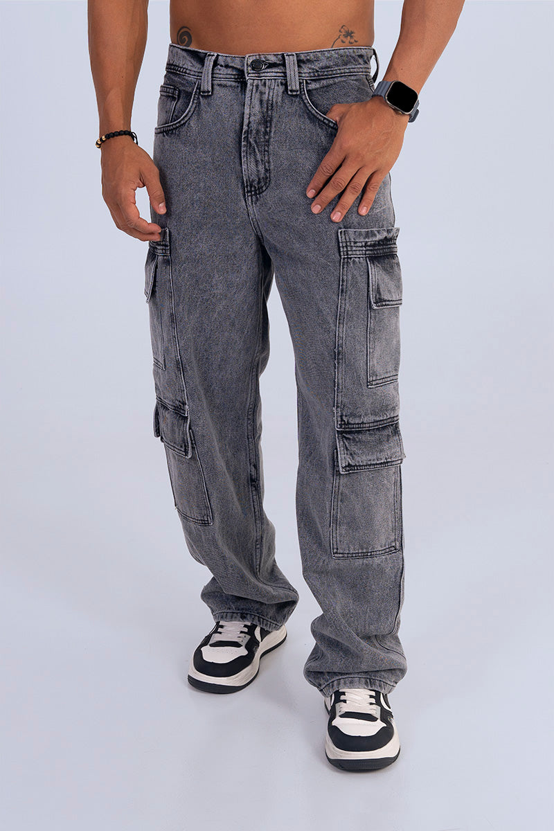 Jean ancho cargo silver