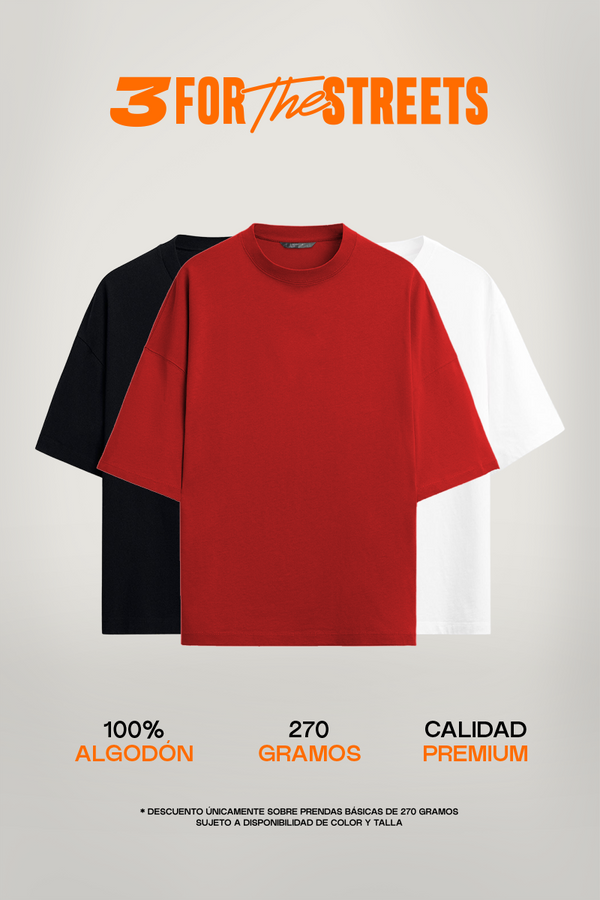 Pack x3 Oversize Rojo-Negro-Blanco